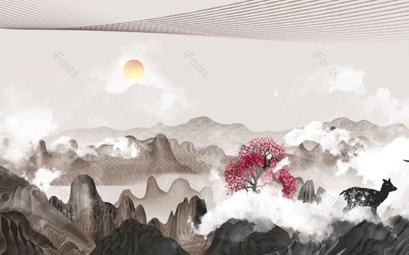中国风手绘日出风景山水插画背景设计,插画/手绘图,插画/手绘图库,插画/手绘图下载,插画/手绘